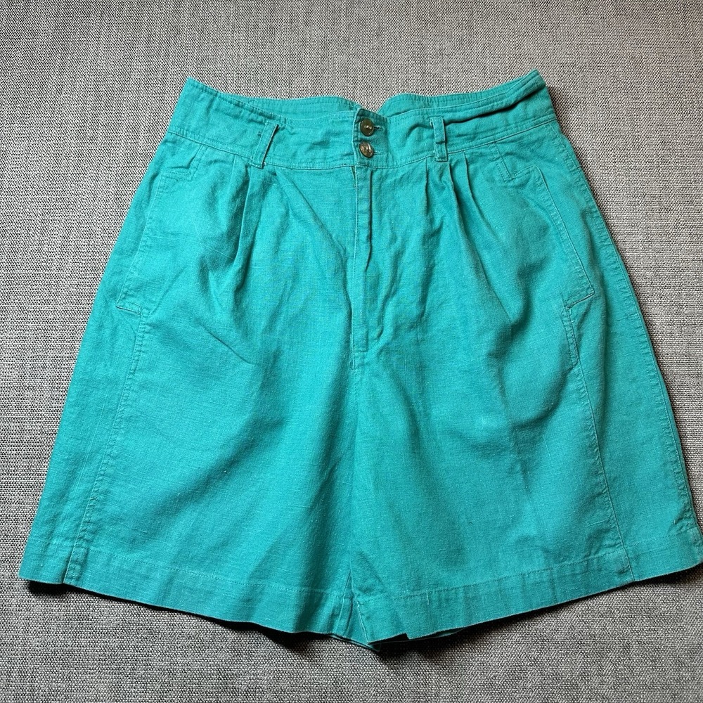Hunter's Run Women's Green Linen Cotton Shorts Size 12 Casual Summer Lightweight